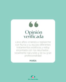 Cada opinión de nuestros clientes es un reflejo del compromiso y dedicación con los que trabajamos cada día💚

Gracias, María, por tus palabras y por confiar en nosotros durante tantos años. Nos llena de orgullo saber que los resultados naturales y nuestra profesionalidad son aspectos que valoras tanto.

En la Clínica Dra. Nuria, vuestra satisfacción y bienestar son nuestra mayor motivación✨

📅 Si quieres descubrir cómo podemos ayudarte a alcanzar tus objetivos estéticos, estaremos encantados de recibirte.

#OpiniónVerificada #ClientesFelices #CuidadoPersonalizado #BellezaNatural #MedicinaEstética #DraNuria